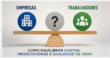 Balança representando o desafio de equilibrar custos, produtividade e qualidade de vida entre empresas e trabalhadores.