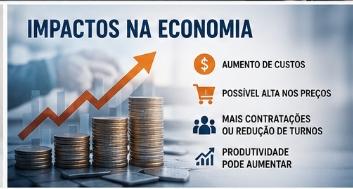 Gráfico econômico mostrando aumentos de custos e possíveis efeitos da mudança na escala 6x1.

